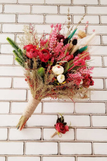 Sanya Şakayık Güller ve Kuru Çiçek Gelin Buketi 2li Set - Yapay Çiçek Sitesi