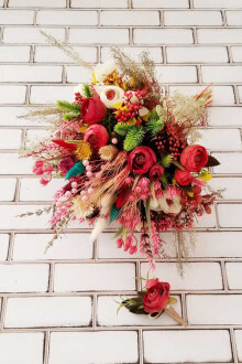 Sanya Şakayık Güller ve Kuru Çiçek Gelin Buketi 2li Set - 3