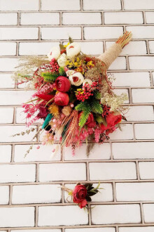 Sanya Şakayık Güller ve Kuru Çiçek Gelin Buketi 2li Set - 4