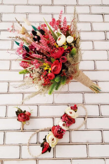 Sanya Şakayık ve Kuru Çiçek Gelin Buketi 3lü Set - Yapay Çiçek Sitesi