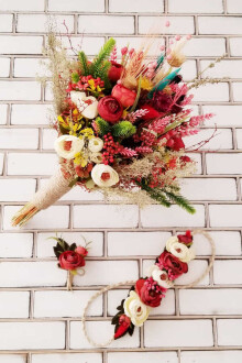 Sanya Şakayık ve Kuru Çiçek Gelin Buketi 3lü Set - 2