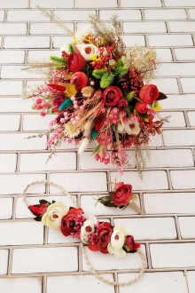 Sanya Şakayık ve Kuru Çiçek Gelin Buketi 3lü Set - 3