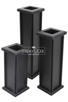 Siyah Ahşap Vazo Trend Model 3lü Set - 3