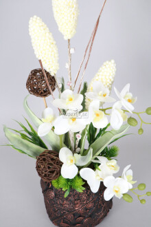 Vintage Kabartmalı Saksıda Yapay 12 Kandilli Orkide 57 cm Beyaz - 2