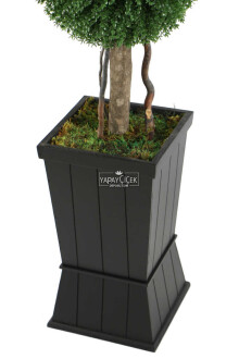 Yapay 2li Okaliptus Şimşir Top 140cm Yeşil (Dekoratif Ahşap Saksılı) - 6