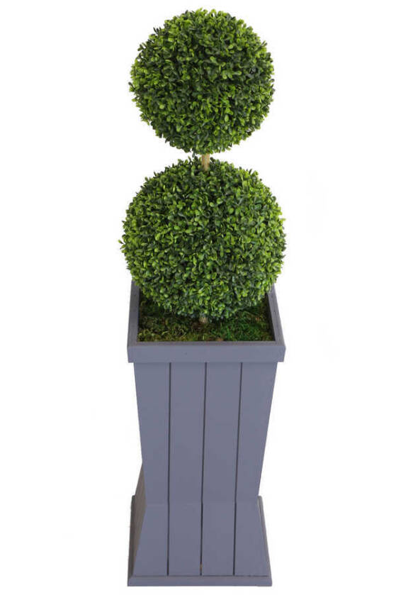 Yapay 2li Şimşir Top 110cm (Dekoratif Ahşap Saksılı) - 5