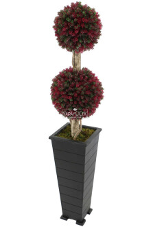 Yapay 2li Şimşir Top 150cm Yeşil-Kırmızı (Tasarım Model) - 2