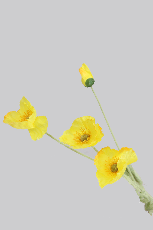 Yapay Çiçek 4lü Gelincik Dalı 60 cm Sarı - 3