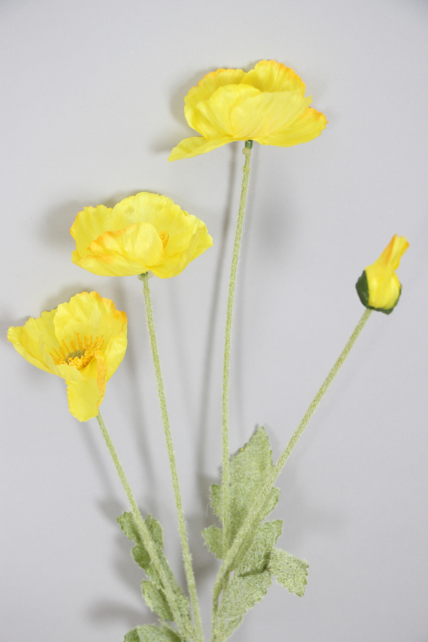 Yapay Çiçek 4lü Gelincik Dalı 60 cm Sarı - 4
