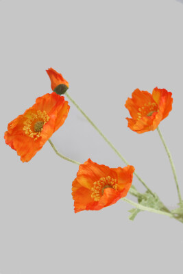 Yapay Çiçek 4lü Gelincik Dalı 60 cm Turuncu - 3