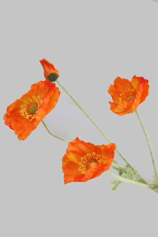 Yapay Çiçek 4lü Gelincik Dalı 60 cm Turuncu - 3