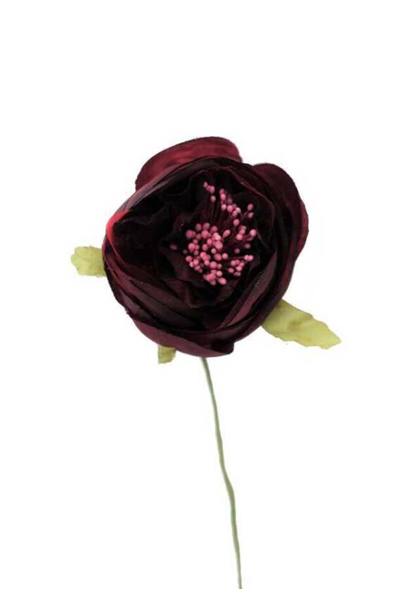 Yapay Çiçek İnce İpek Tek Dal Hazırlama Gülü Bordo - 1