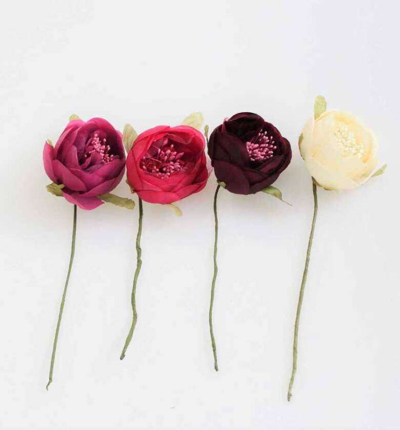 Yapay Çiçek İnce İpek Tek Dal Hazırlama Gülü Fuşya - 3