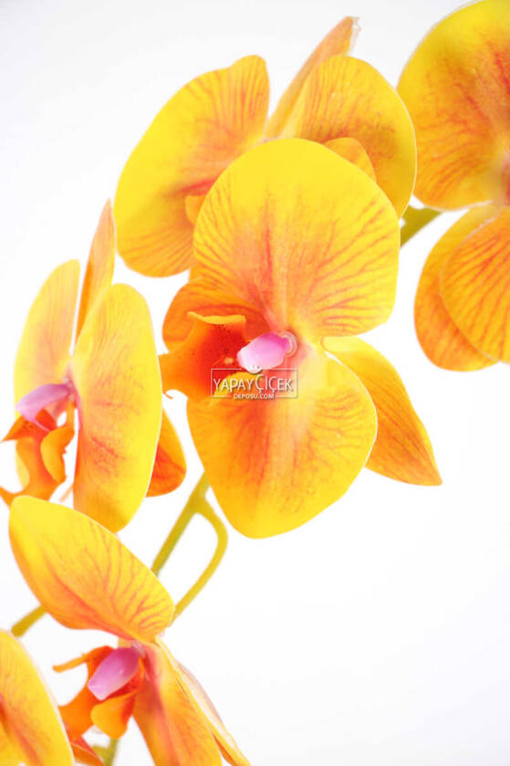 Yapay Dal Baskılı Orkide Çiçeği 88 cm Turuncu Hardal - 2