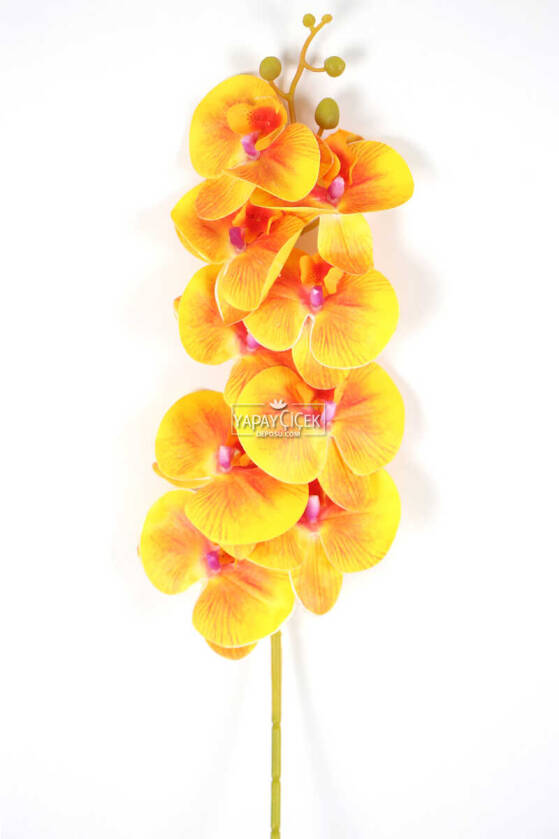 Yapay Dal Baskılı Orkide Çiçeği 88 cm Turuncu Hardal - 3