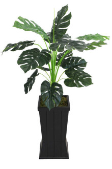 Yapay Deve Tabanı Ağacı Ahşap Siyah Saksıda 130 cm ( Monstera Deliciosa) - Yapay Çiçek Sitesi