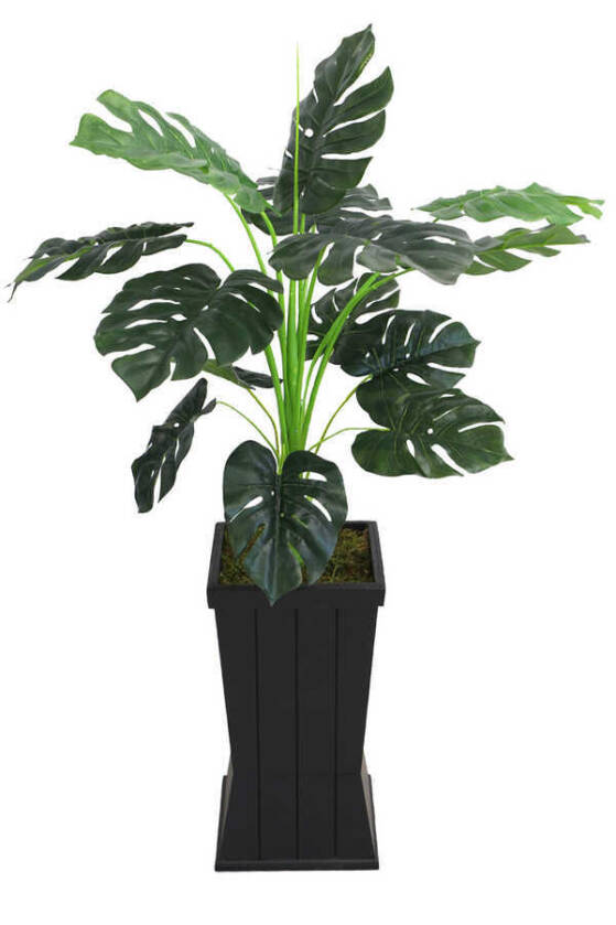 Yapay Deve Tabanı Ağacı Ahşap Siyah Saksıda 130 cm ( Monstera Deliciosa) - 1