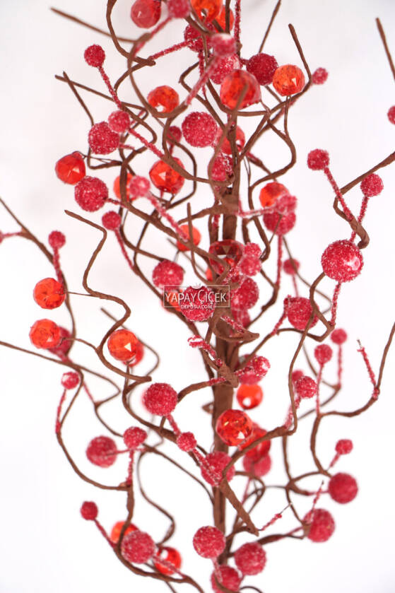 Yapay Kristal Taşlı Kokina Dal 65 cm Kırmızı - 2