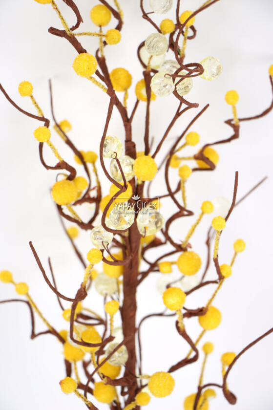 Yapay Kristal Taşlı Kokina Dal 65 cm Sarı - 2