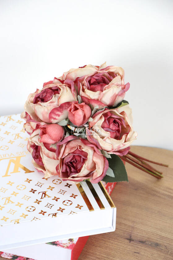 Yapay Lux 10lu Kuru Model Tomurcuklu Gül Buketi 30 cm Gül Kurusu - 1