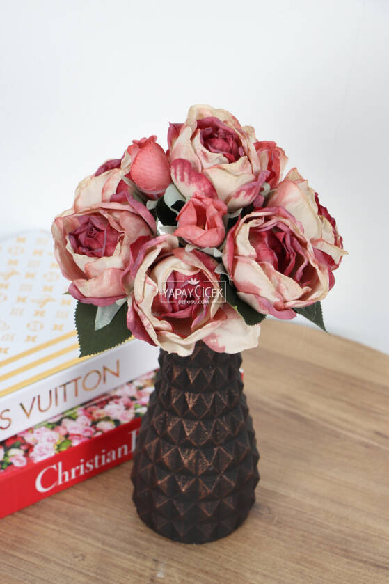 Yapay Lux 10lu Kuru Model Tomurcuklu Gül Buketi 30 cm Gül Kurusu - 2