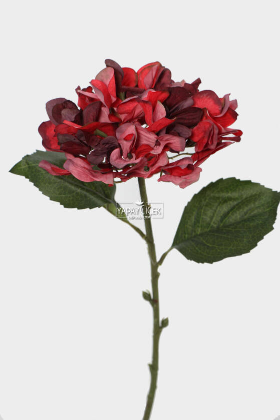 Yapay Tek Dal Pastel Ortanca Dalı 58 cm Kırmızı - 1